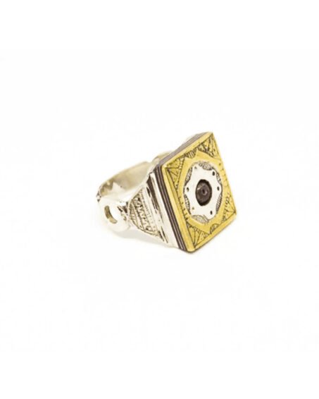 African Ring Chevron Bead Stone Hand Gold and Silver Tuareg