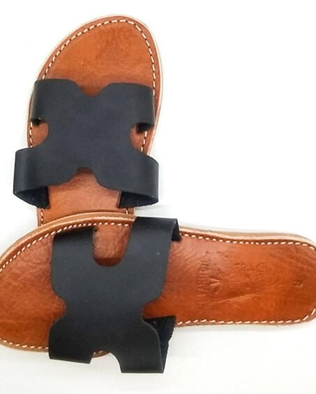 Black Leather Sandales H Shaped