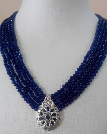 Blue beldi necklace with majdoul