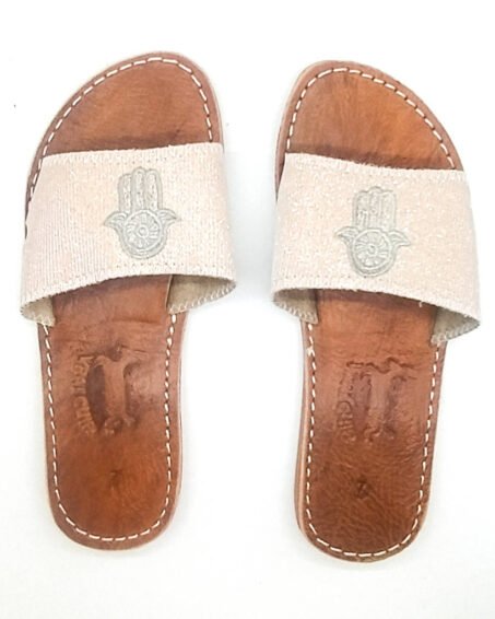 Blush Pink Real Leather Sandals with Hamsa