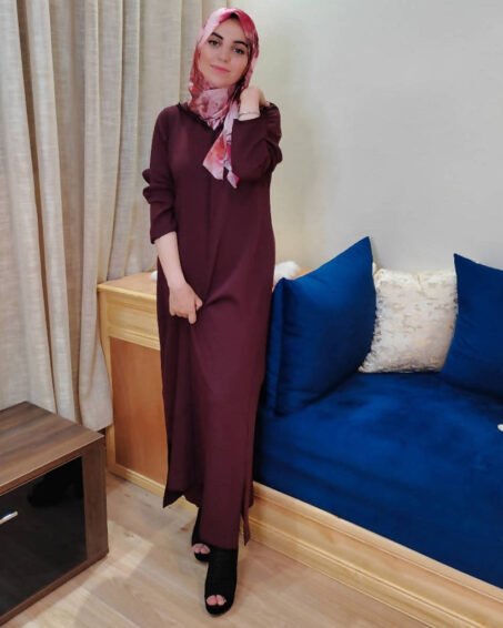 Burgundy Moroccan Djellaba in Crepe Fabric