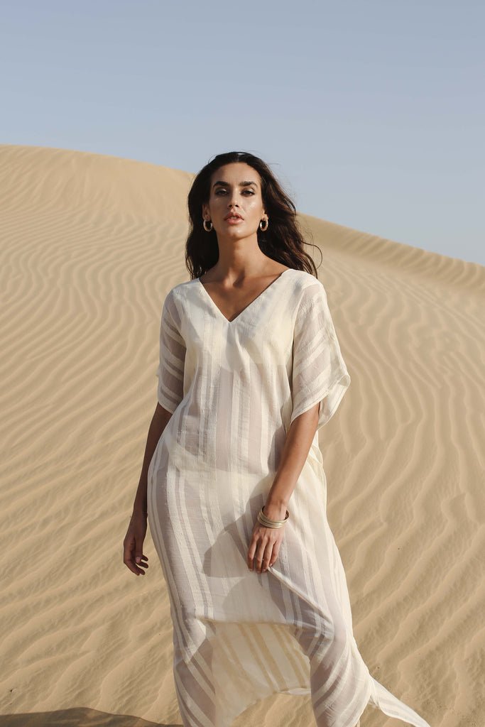 Caftan en coton rayé Yasmine