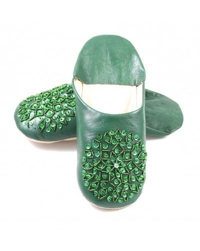 Dark green selma slippers with sequins