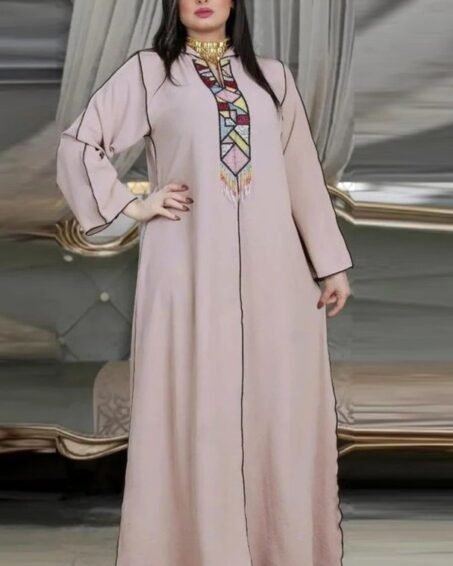 Djellaba à Capuche Rose Perlée pour Femme - Muslimatoun