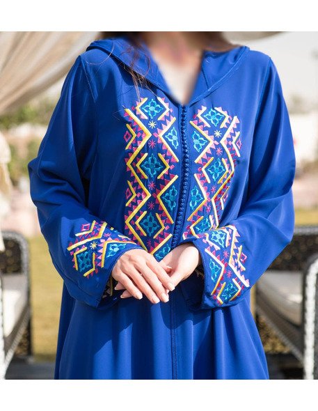 Djellaba en bleu roi avec broderie colorée