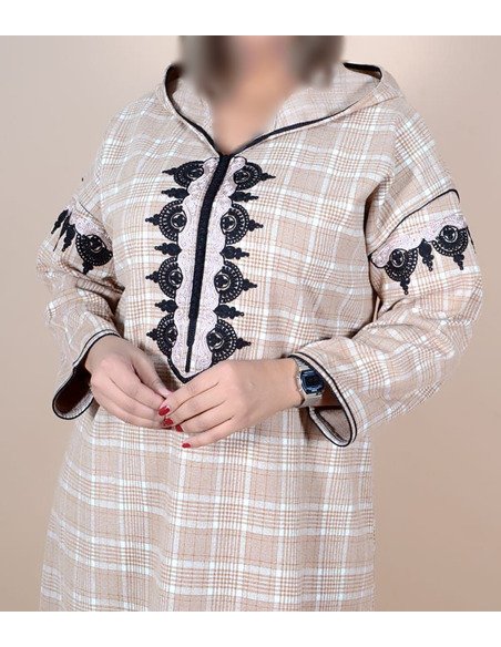djellaba femme Beige au carreau - Image 2