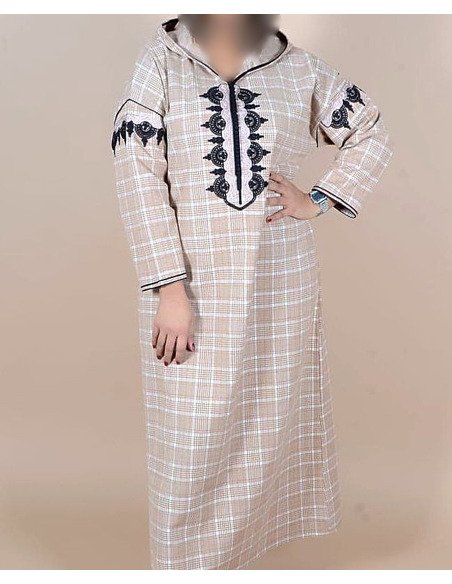 djellaba femme Beige au carreau - Image 3