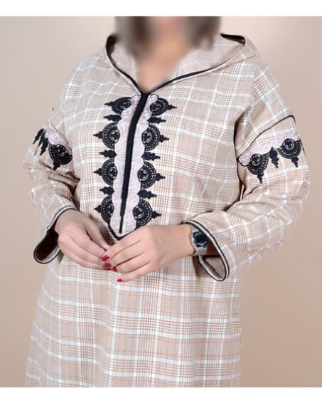 djellaba femme Beige au carreau
