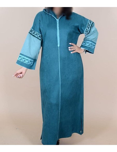 djellaba femme bleu canard - Image 3