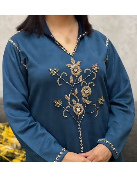Djellaba femme bleu pétrole - Image 3