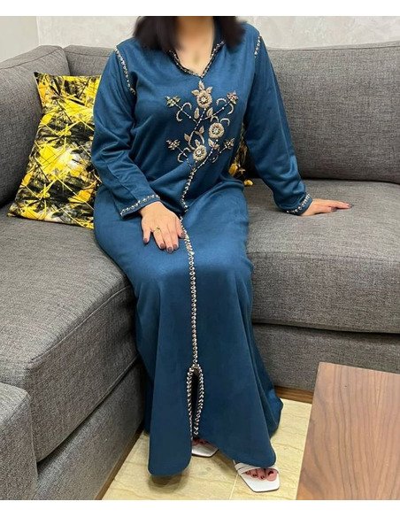 Djellaba femme bleu pétrole - Image 4