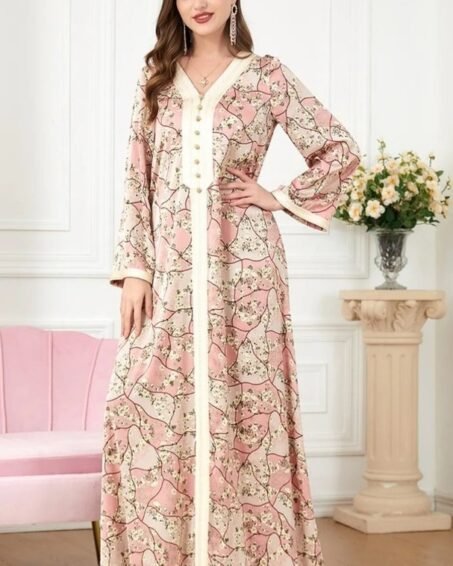 Djellaba Marocaine Moderne en satin rose - Muslimatoun