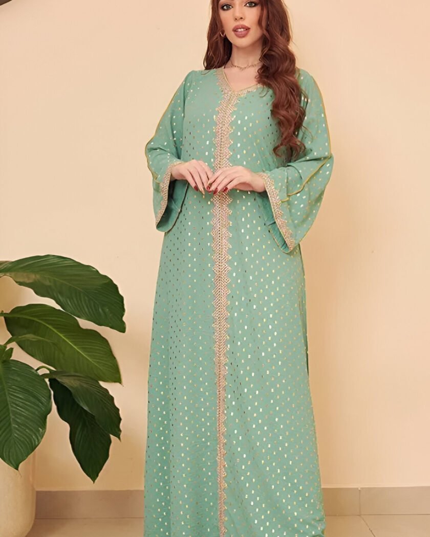 Djellaba Marocaine Verte en Dentelle - Muslimatoun