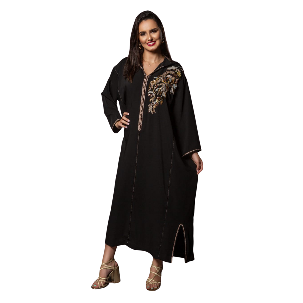 Djellaba noire perlée blberchman