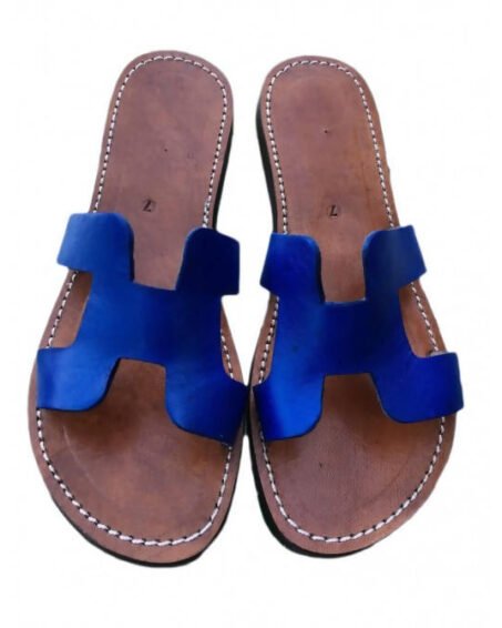 Electric Bleu H Shape Leather Sandals