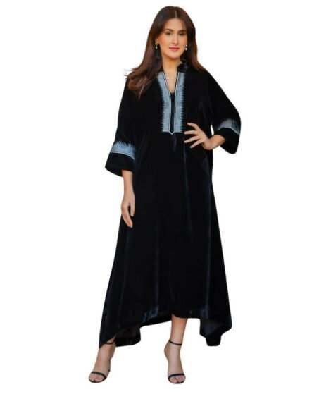 Embroidered Black Velvet Caftan
