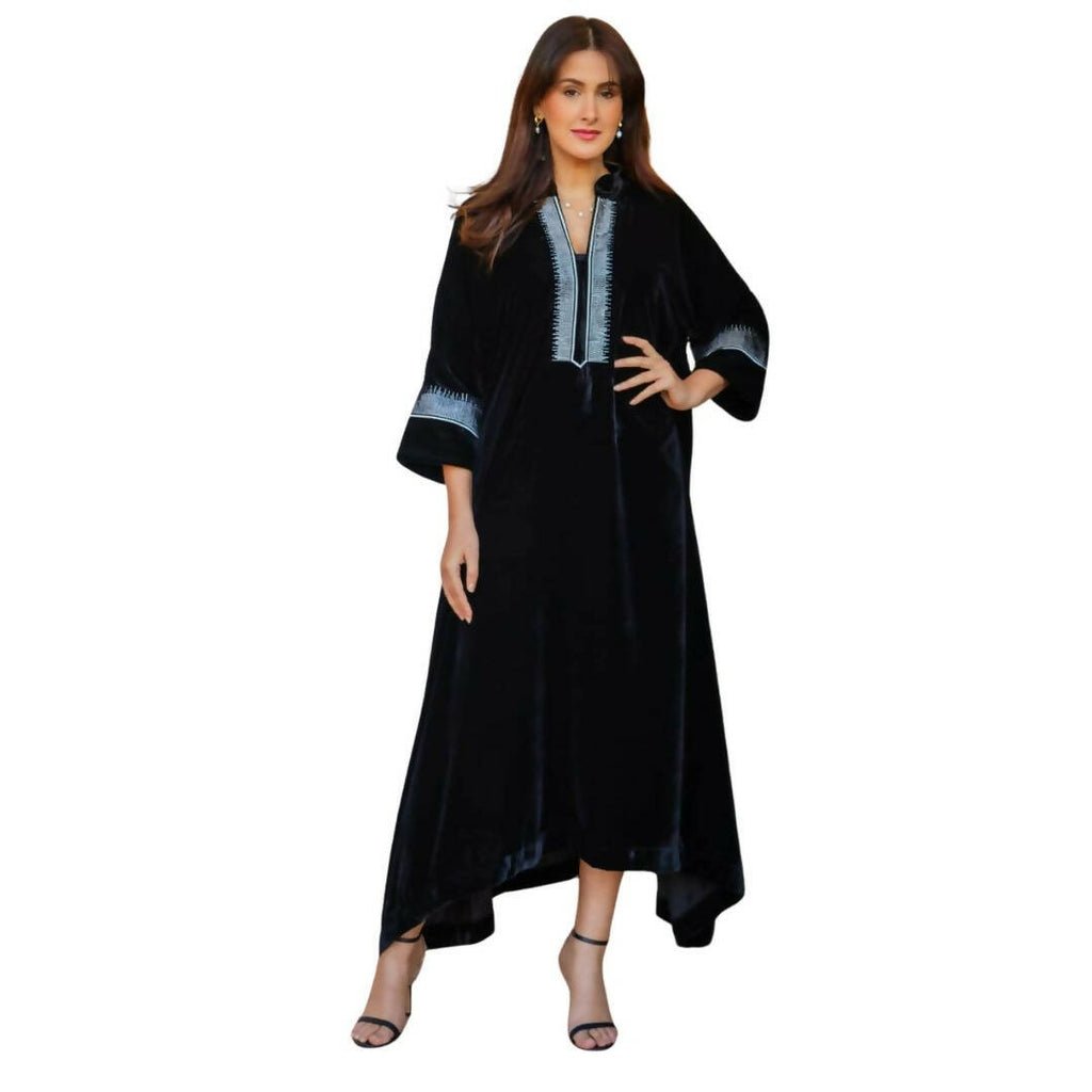 Embroidered Black Velvet Caftan