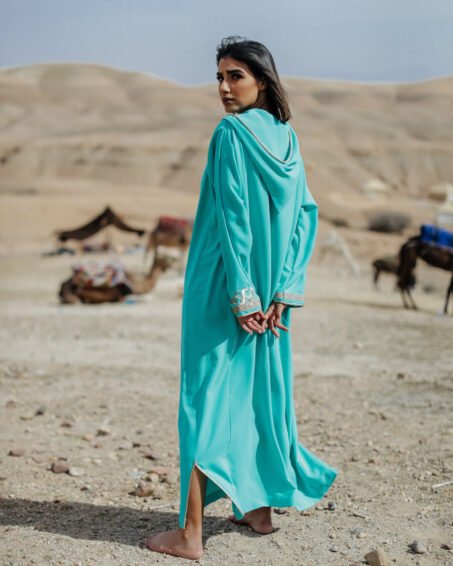 Gold and Aqua Djellaba Moroccan Dress