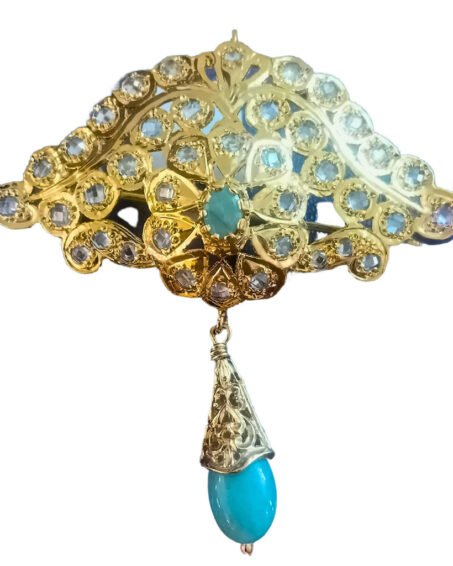 Gold and Light Blue Moroccan Brooch