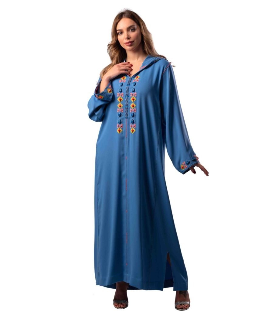 Hawa Moroccan Jalabiya Women Crepe Blue