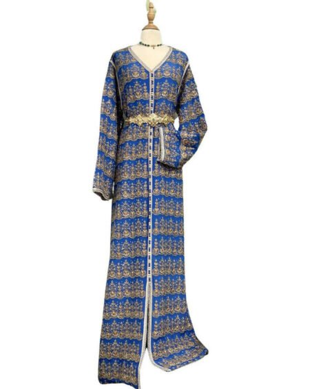 Laila Blue and Gold Royal Moroccan Kaftan
