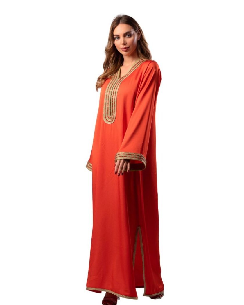 Maha Moroccan Jalabiya Women Crepe Orange
