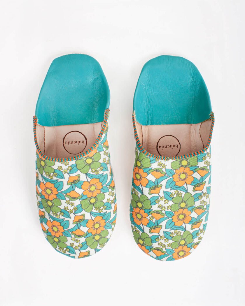 Margot, Aqua Floral Babouche Slippers