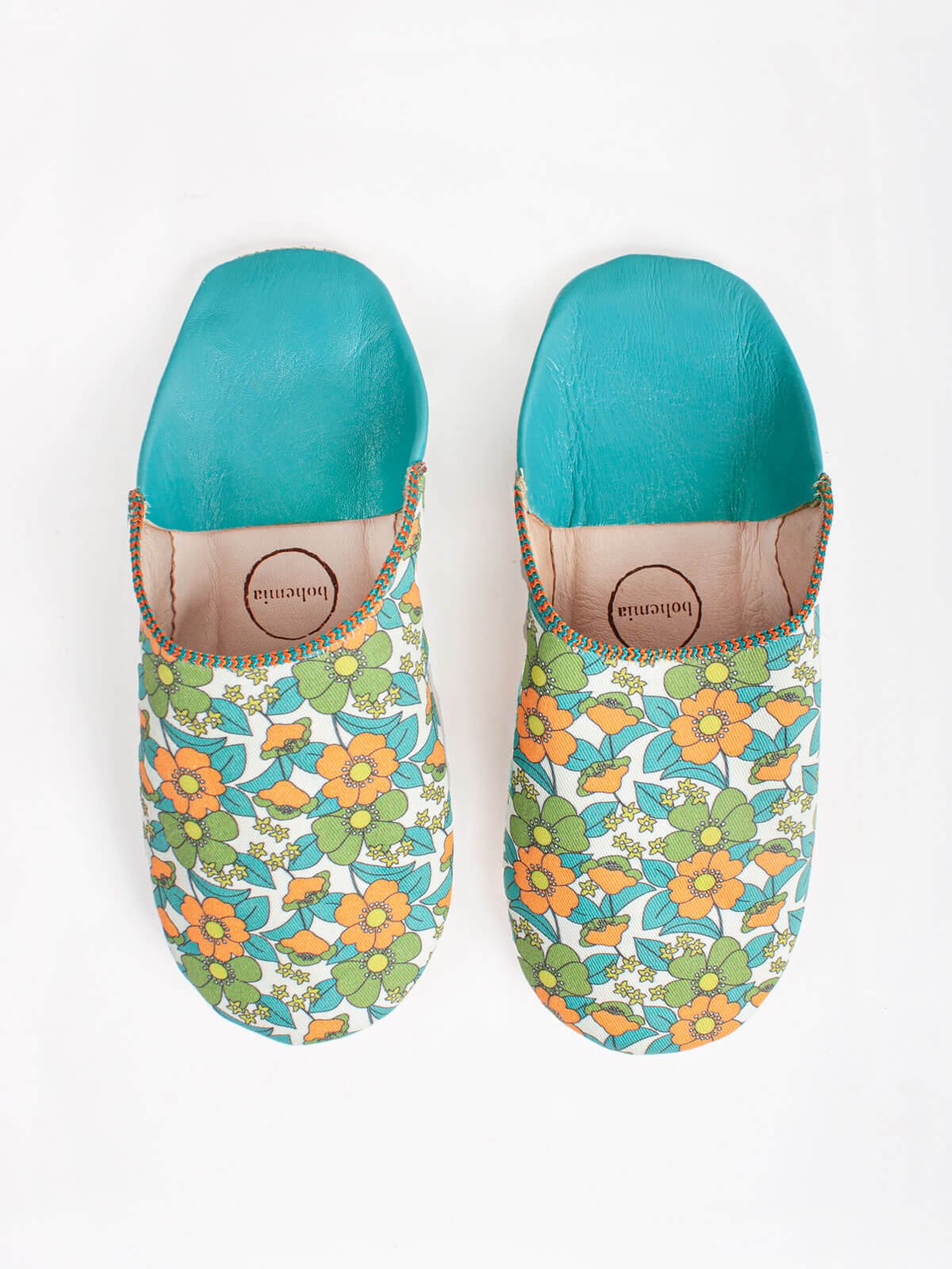 Margot, Aqua Floral Babouche Slippers