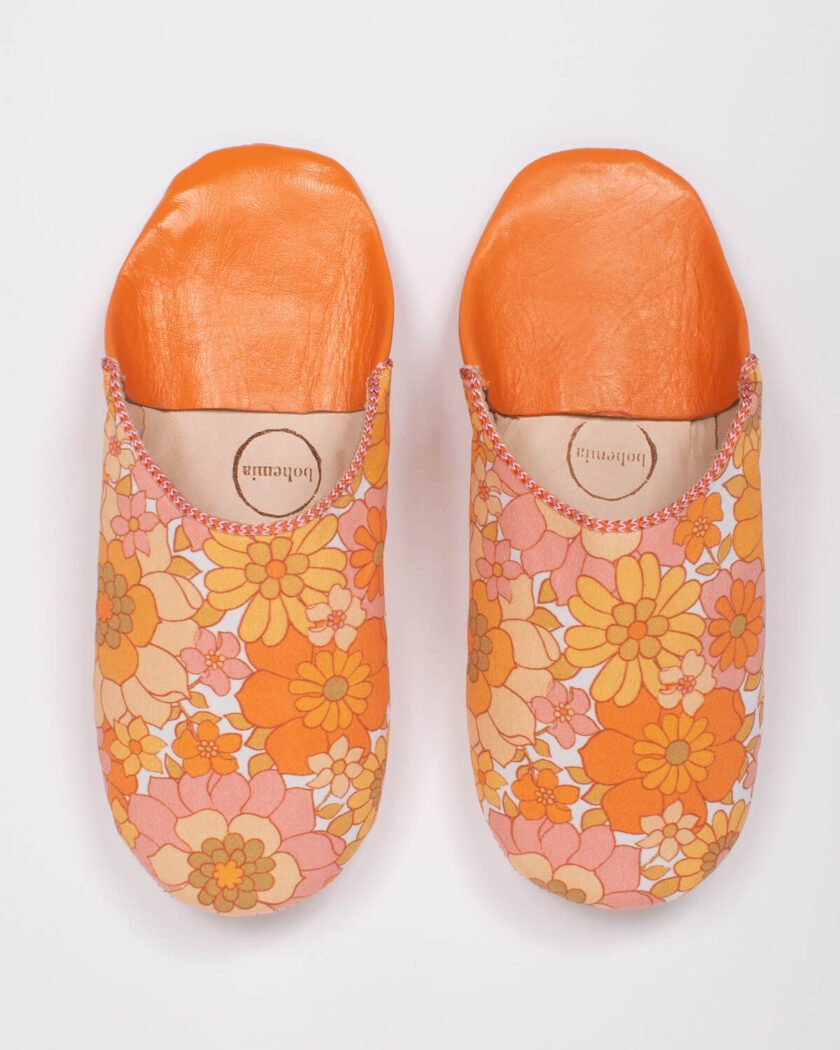 Margot Floral Babouche Slippers, Tangerine