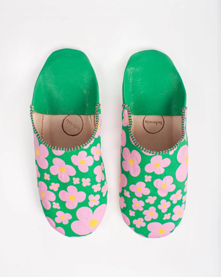 Margot, Green Floral Babouche Slippers