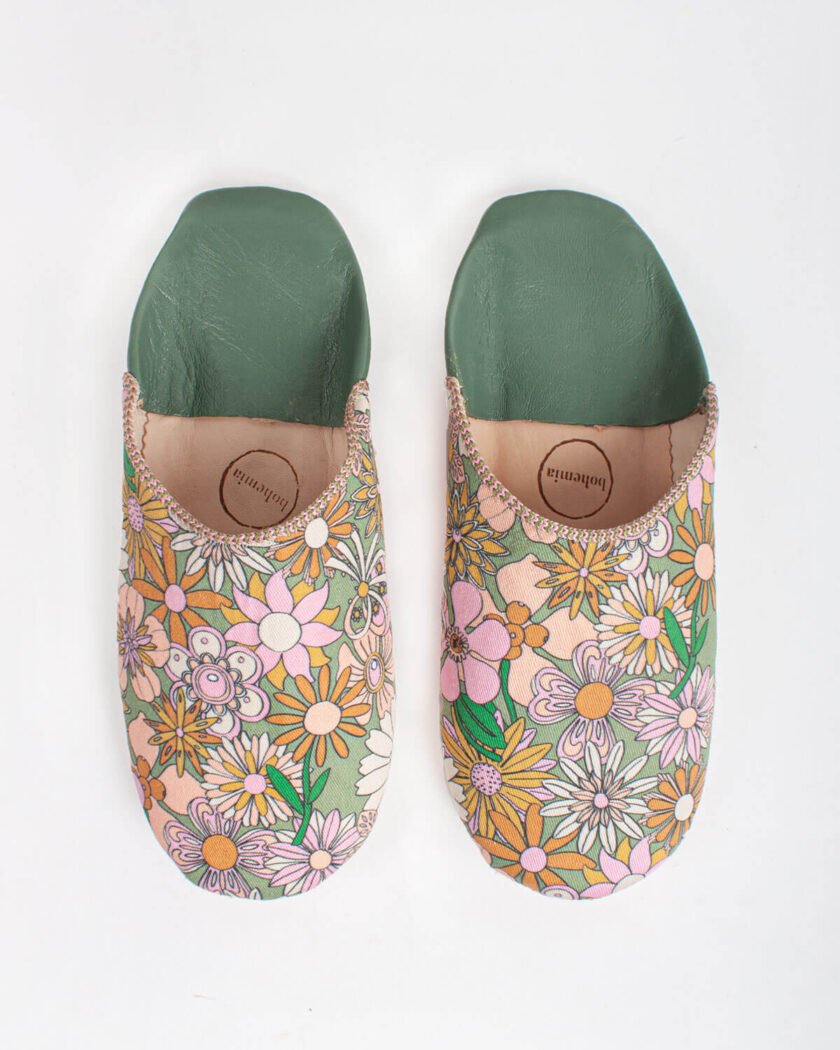 Margot, Olive Floral Babouche Slippers