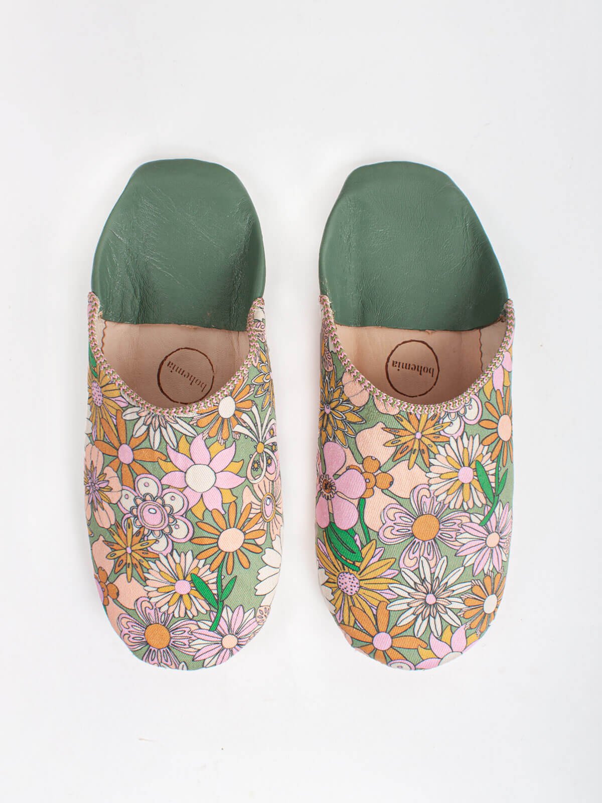 Margot, Olive Floral Babouche Slippers
