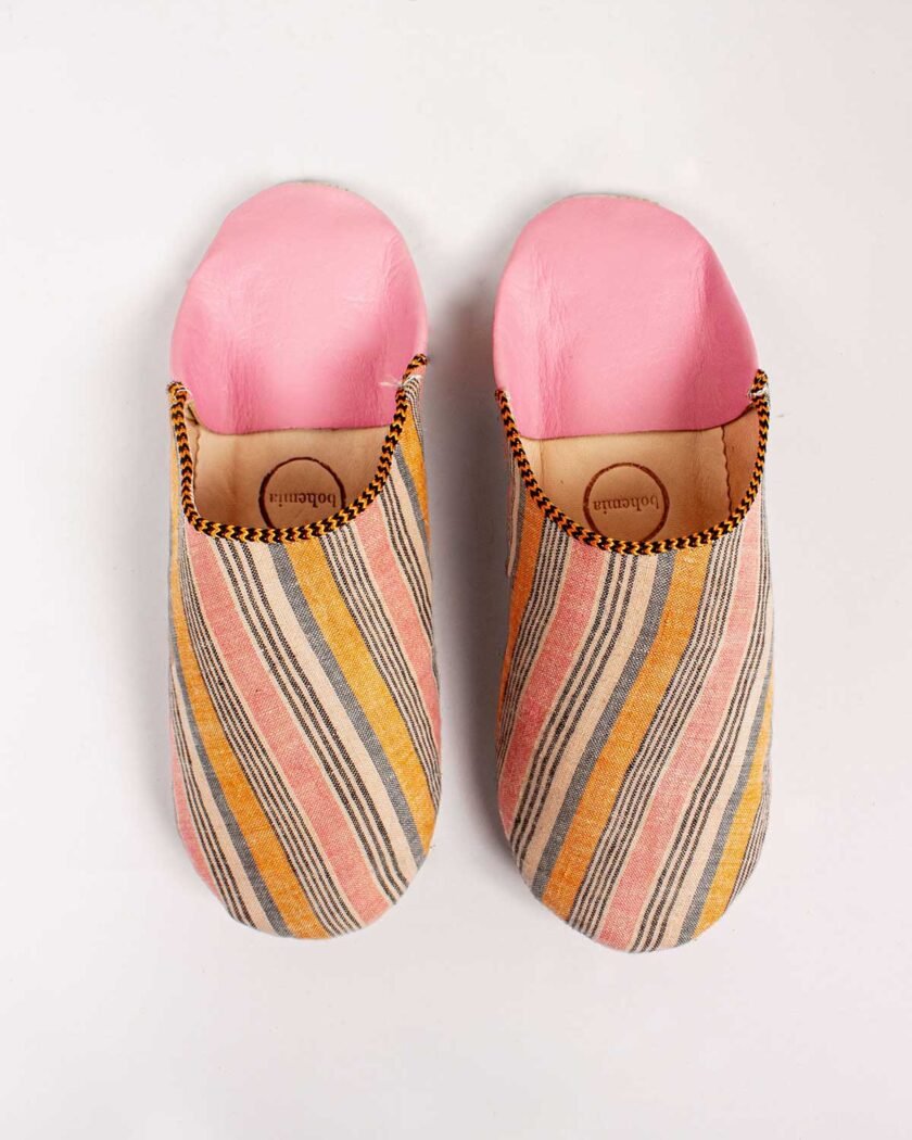 Margot, Tangerine Stripe Linen Babouche Slippers