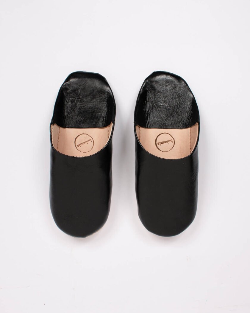 Moroccan Babouche Basic Slippers, Black (Pack of 2)