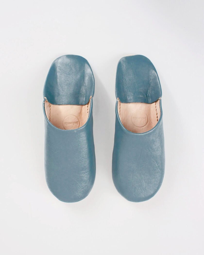 Moroccan Babouche Basic Slippers, Blue Grey (Pack of 2)