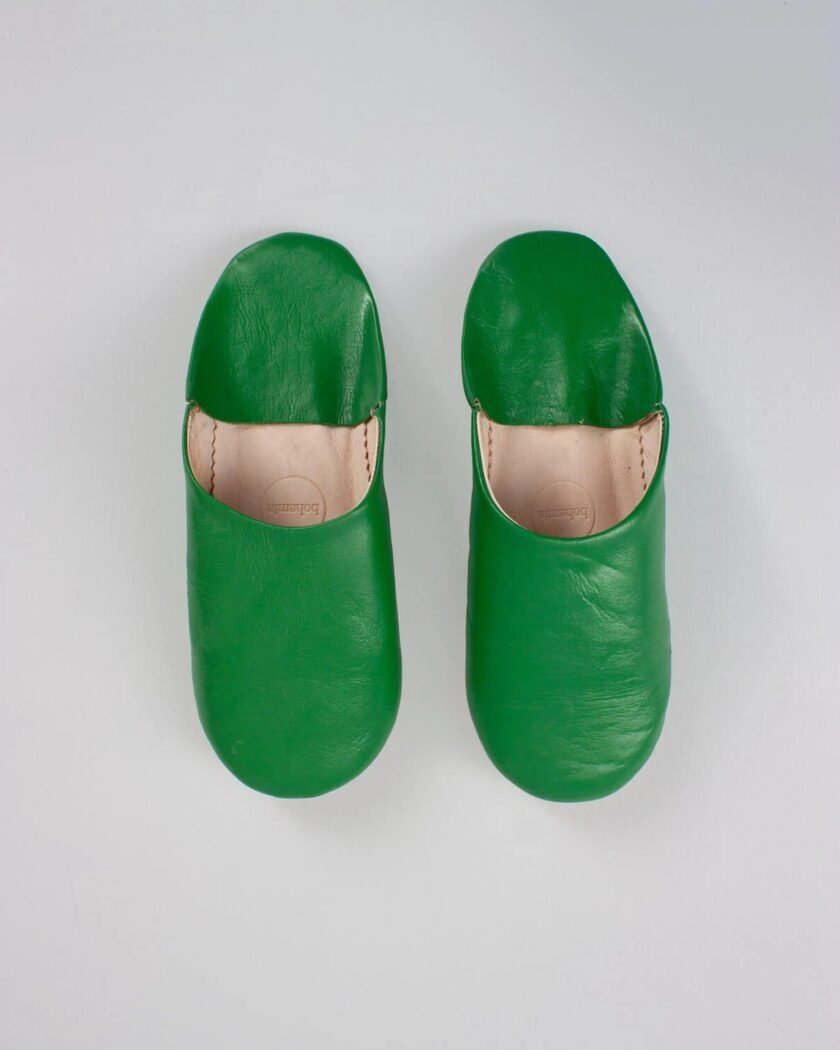 Moroccan Babouche Basic Slippers, Green (Pack of 2)