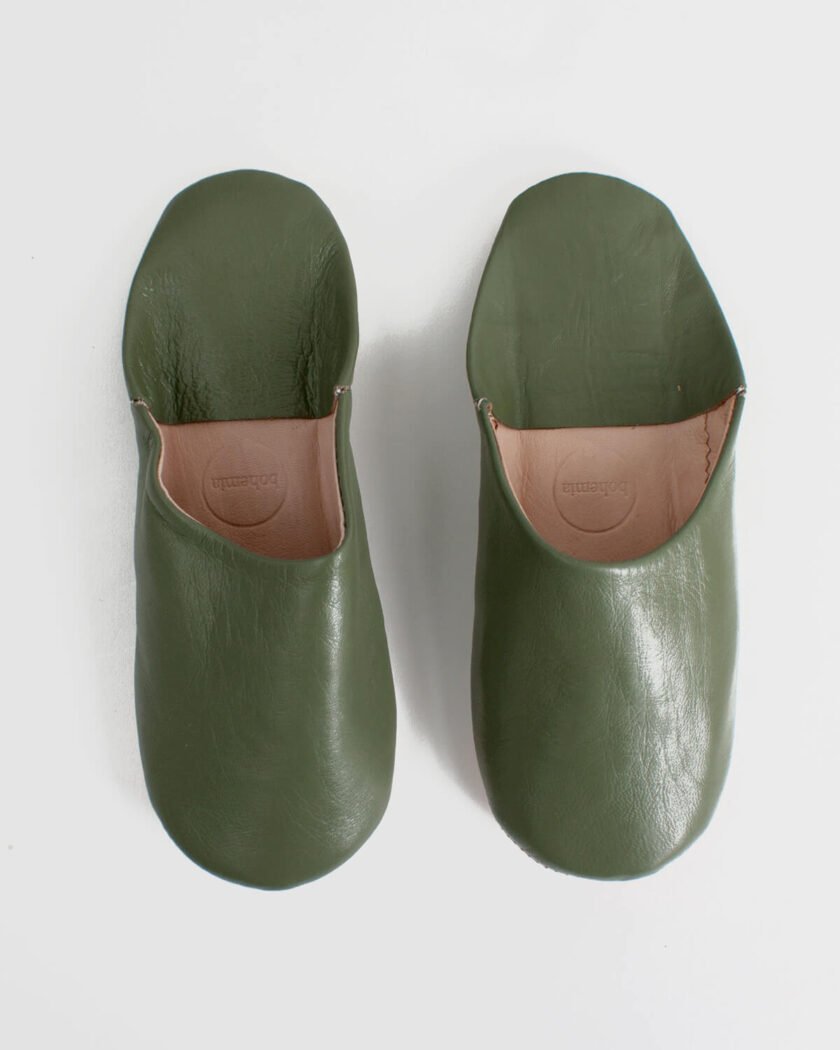 Moroccan Babouche Basic Slippers, Olive (Pack of 2)