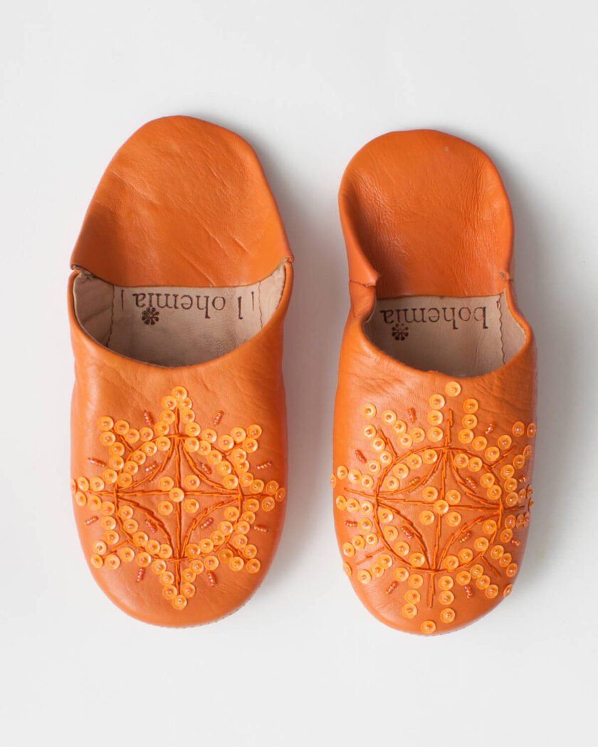 Moroccan Babouche Sequin Slippers, Orange (Pack of 2)