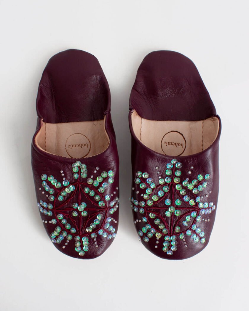Moroccan Babouche Sequin Slippers, Pomegranate (Pack of 2)