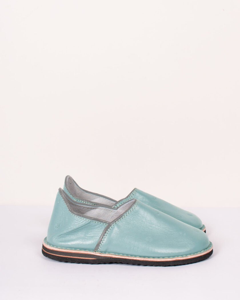 Moroccan Berber Babouche Slippers, Seafoam