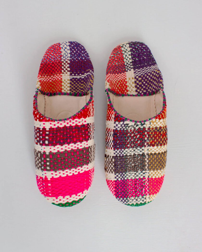 Moroccan Boujad Basic Babouche Slippers, Heather Check