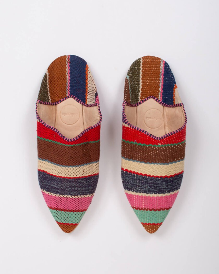 Moroccan Boujad Pointed Babouche Slippers, Merzouga Stripe
