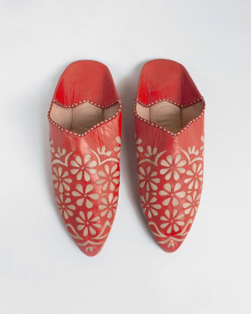 Moroccan Decorative Daisy Babouche Slippers, Orange