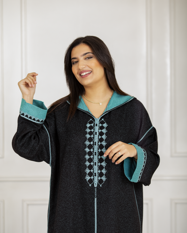 New - Jellaba hivernale en Mlifa Cachemire ornée en Façon Maâlem