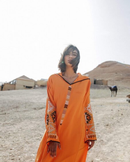 Orange Djellaba Moroccan Dress