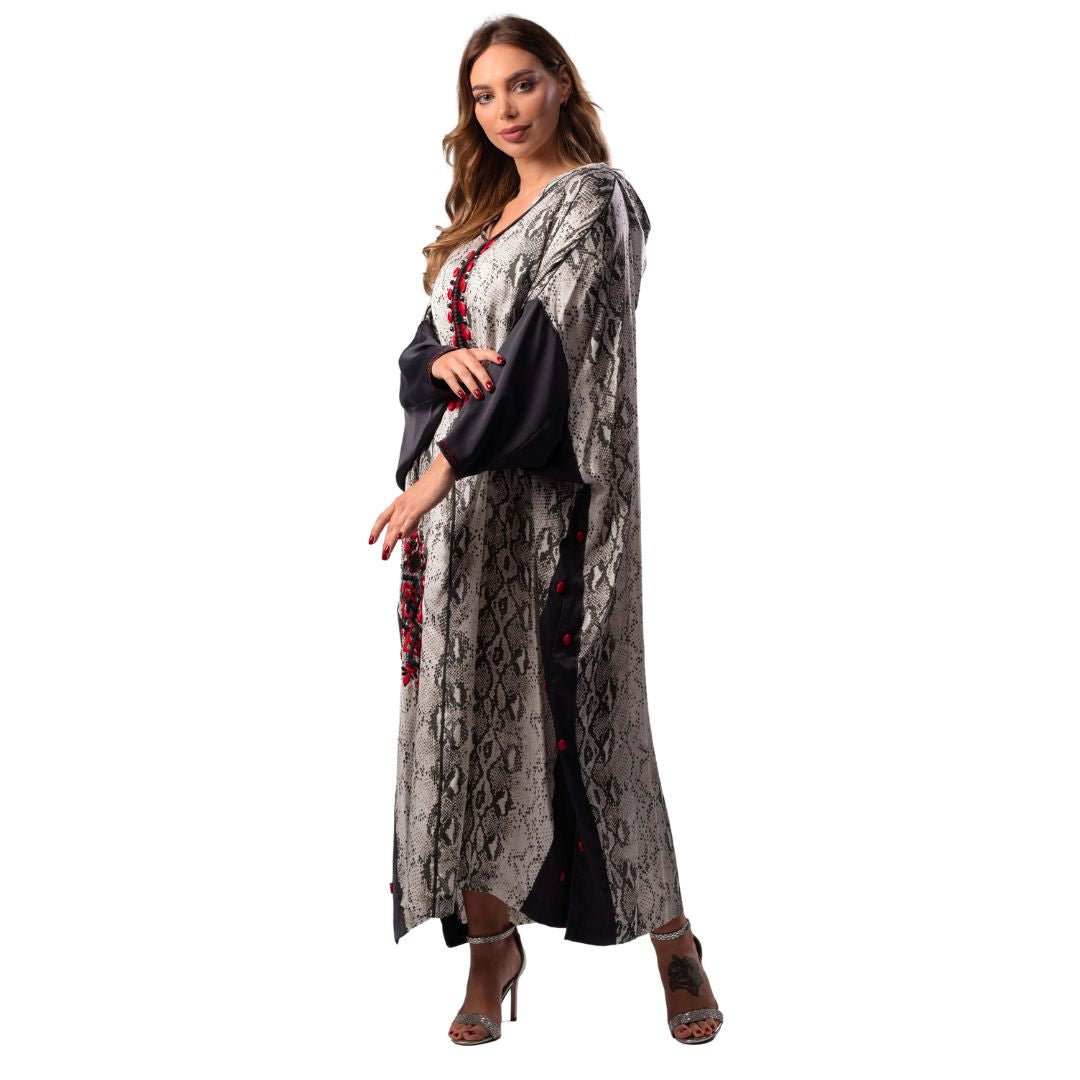 Patchwork Moroccan Jalabiya Women Grey