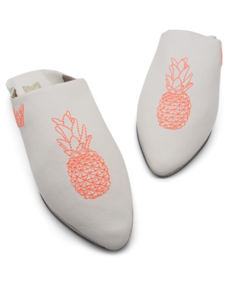 PINEAPPLE WHITE Leather Moroccan Slippers