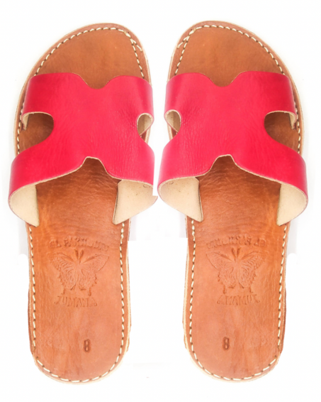 Pink Leather Sandales H Shaped