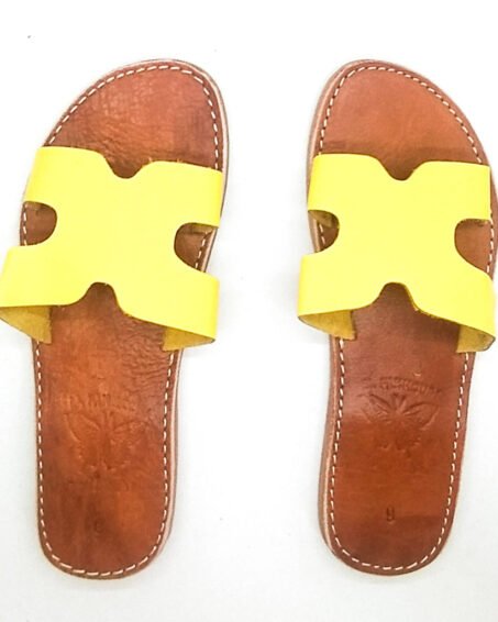 Real Leather H Shape Yellow Sandals
