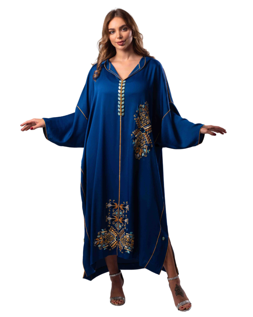Rima Moroccan Jalabiya Women Crepe Blue